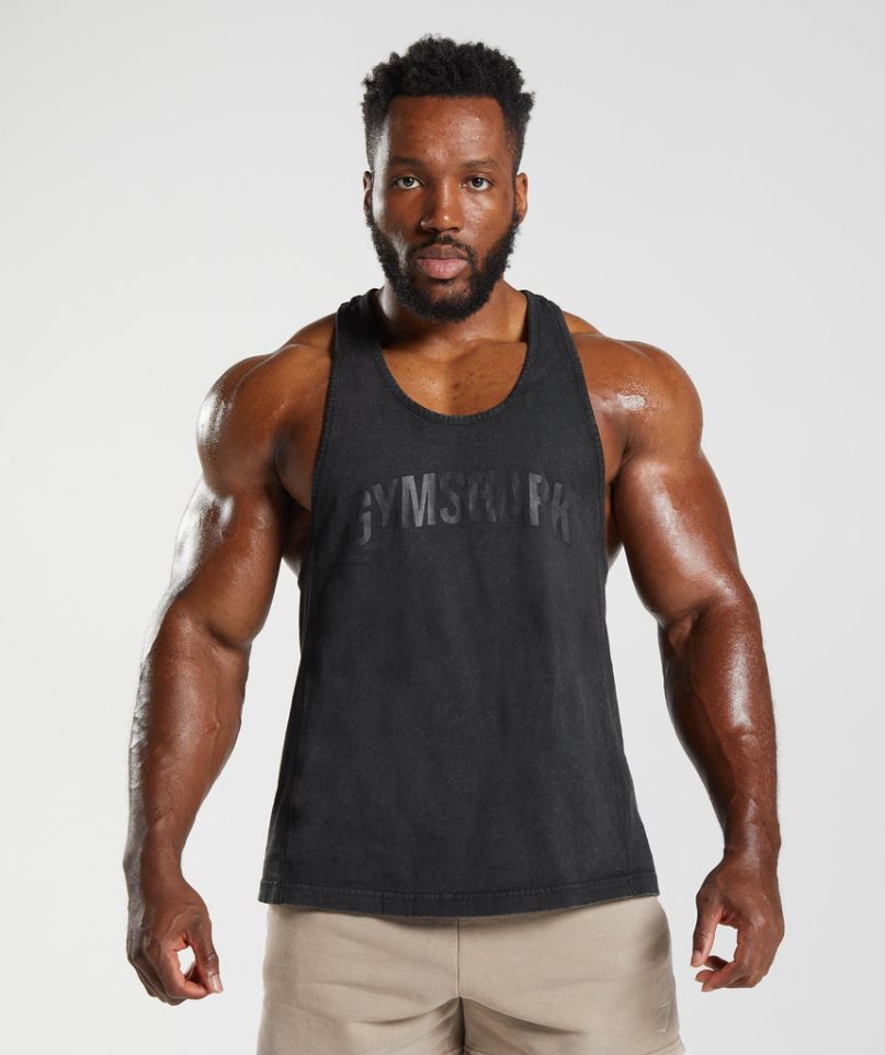 Podkoszulki Gymshark Power Washed Stringer Męskie Czarne | PL 735XOW